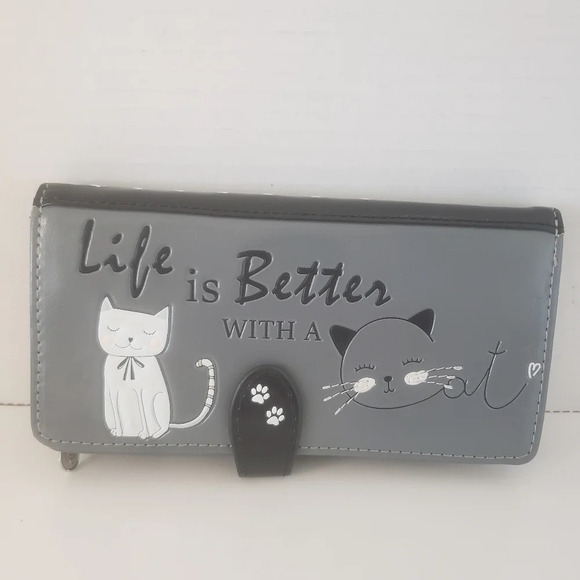 Shag Wear Purple/Gray Life is Better with  A Meow/Cat Womans Wallet. - Picture 2 of 9